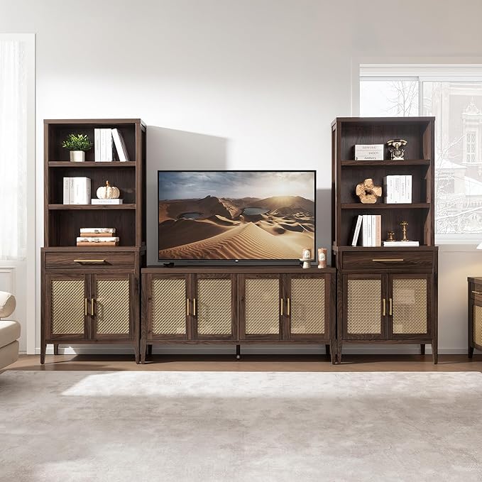 SICOTAS TV Stands for Living Room-Entertainment Center with Storage for Bedroom-Mid Century Modern Television Stands with 4 Doors 59" Media Console TV Cabinet Credenza for 45 50 55 60 65 Inch TVs