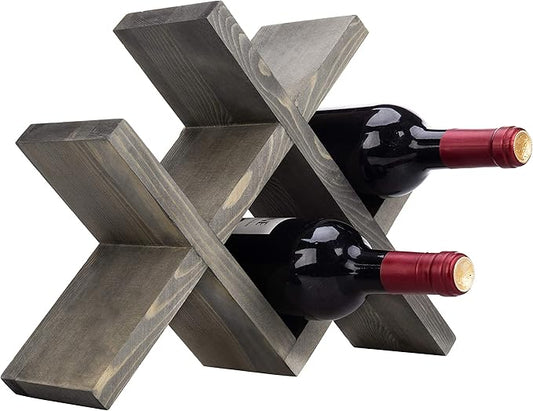 MyGift 4-Bottle Countertop Rustic Brown Wood Wine Rack (Vintage Gray)