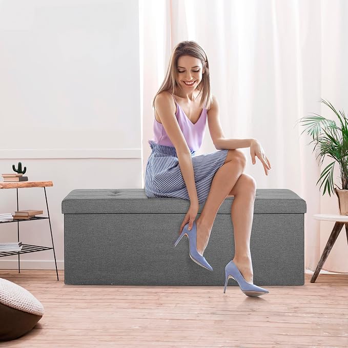 ZENY 43.3 inches Folding Storage Ottoman Bench Storage Chest Footrest with Foam Padded Seat, Great for Bedroom, Entryway and Living Room, Holds up to 660 lb
