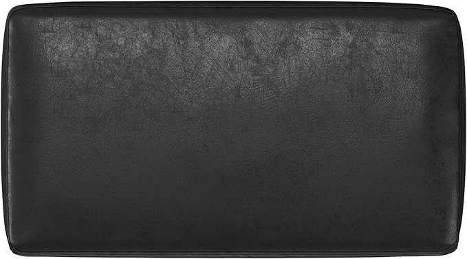 SIMPLIHOME Milltown Small Ottoman Bench - 27" Wide x 18" High Upholstered Vegan Leather Rectangle Footstool Ottoman in Distressed Black, Contemporary Bench for Bedroom with Cushioned Seat, Assembled