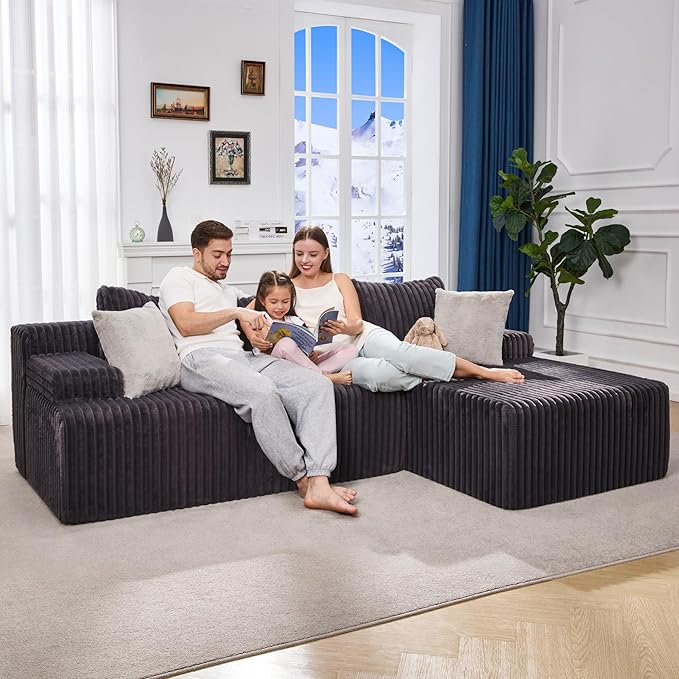 Hobestluk Modular Sectional Sofa Boneless Couch L-Shape Couch 3 Seat Modular Couch Memory Foam Sectional Couches for Living Room Furniture, Cloud Couch with Chaise Lounge (96" Right Facing Chaise)