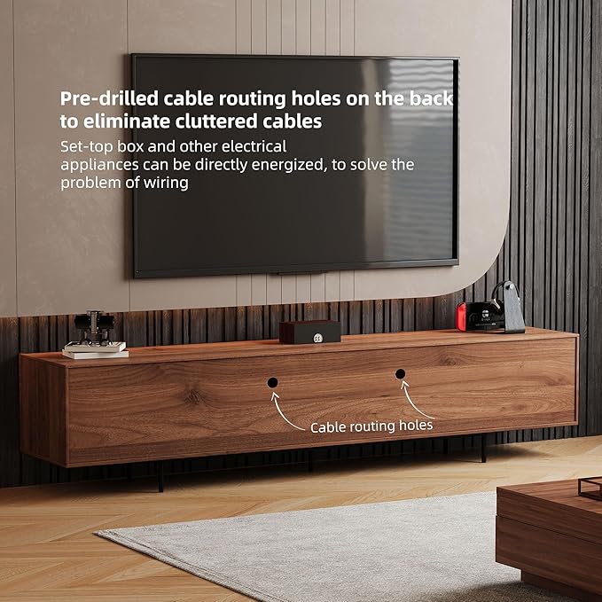 94.48" Mid-Century Modern TV Stand, Walnut Media Console with 4 Storage Cabinets, Entertainment Center for TVs up to 100 Inches, Ideal for Living Room or Bedroom