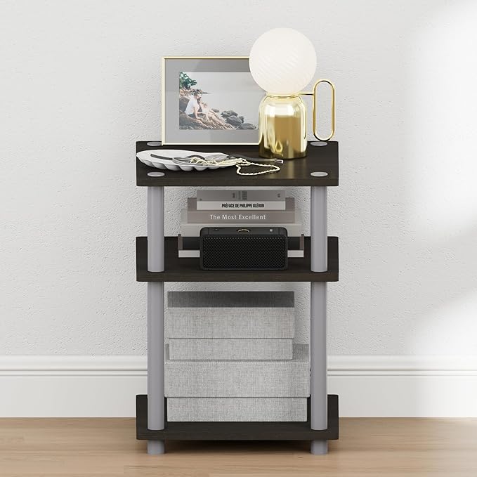 Furinno Turn-N-Tube Night Stand, 3-Tier Nightstand, Open Shelves Bedside Table, Side Table, End Table, Easy Assembly, for Bedroom, Closet, Dorm, Espresso