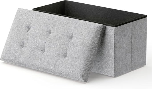 MoNiBloom 30 Inch Storage Ottoman Bench, Rectangle End of Bed Bench, Storage Padded Seat, Linen Fabric Ottoman Footrest for Living Room, Bedroom, Entryway, Light Gray