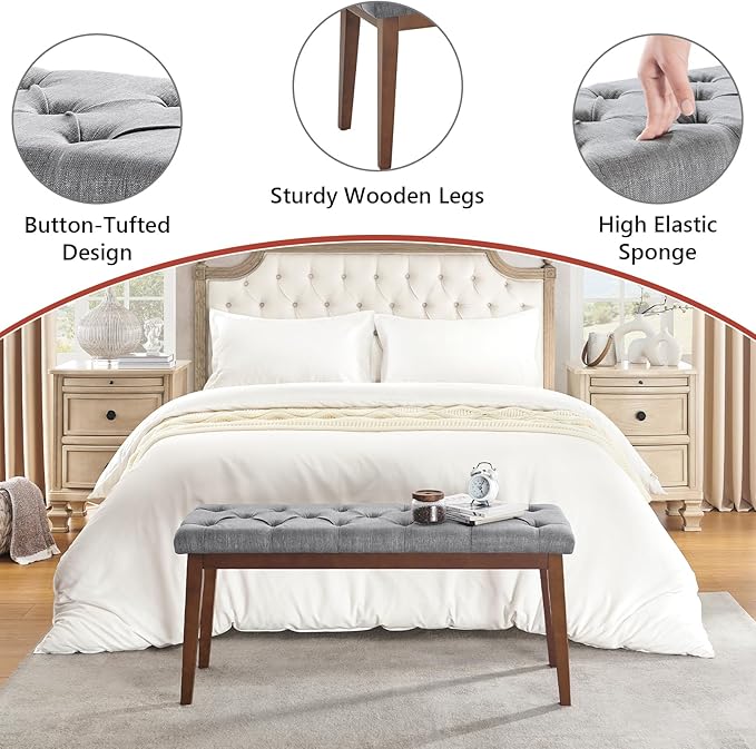 kinmars Upholstered Bench for Bedroom End of Bed,42.5-inch Entryway Bench for Living Room,Dining Bench with Padded Seat and Solid Wood Leg for Kitchen Bedroom,Indoor and Hallway