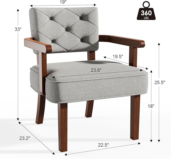 Versatile Accent Chairs Set of 2,Butacas para Sala, Modern Oversize Arm Chair, Upholstered Wooden Chairs with Arm Rest,Tufted Backrest,Cushion, for Office,Waiting/Reading/Living Room, Grey