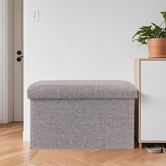 HOZEON 3 Pack 15.7 x 9.8 x 9.8 Inches Folding Storage Ottoman, Grey Rectangle Footrest Seat, Multifunctional Foot Stool for Living Room, Office, Traveling, Fishing, Camping