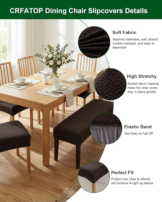 CRFATOP Jacquard Dining Room Chairs Seat Covers Set of 4 with Soft Bench Chair Cover Stretch Kitchen Chair Slipcover Washable Seat Cushion Slipcover Protector for Hotel Ceremony Banquet Wedding,B23