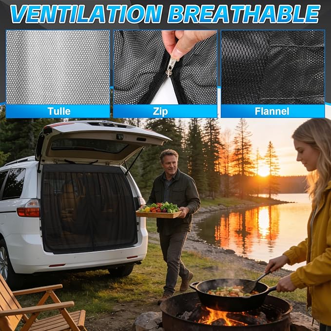 Magnetic Van Screen Net with Zipper for Back Door for Chrysler Pacifica, Toyota Sienna,Honda Odyssey, Kia Carnival, and Other Minivans