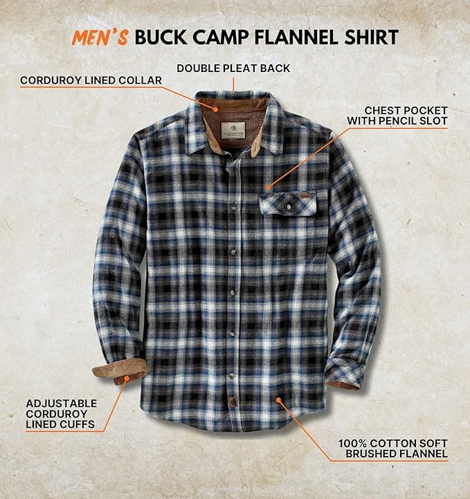 Legendary Whitetails Mens Long Sleeve Button Down 100% Cotton Flannel Shirt