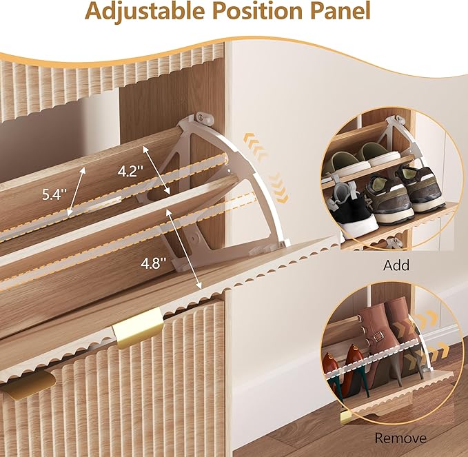 HUANLEGO Shoe Cabinet Storage for Entryway with 6 Flip Drawers, Oak Fluted Shoe Cabinet with Adjustable Shelves, Wooden Hidden Shoe Rack Freestanding Narrow Slim Shoes Storage for Hallway, Entrance