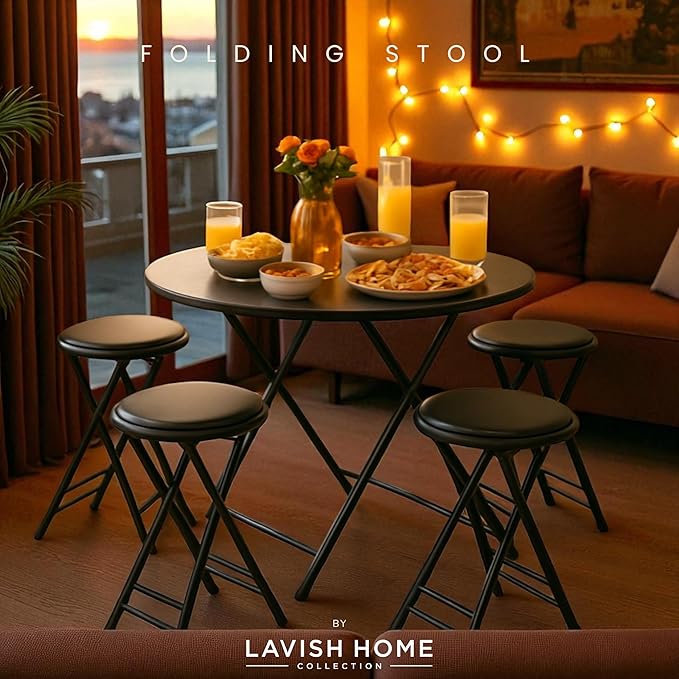 Lavish Home Folding Stool - Set of 4 Counter Height Bar Stools – 24-Inch Backless Folding Chairs with 225lb Capacity for Kitchen, Rec Room, or Game Room (Black)