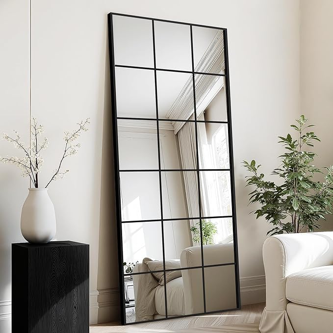Window Mirrors for Wall Decor, Large Wall Mirrors Decorative Window Pane 30 x 70, Rectangular Metal Framed Wall Mounted Mirrors for Bedroom, Living Room, Dining Room, Entryway, Bathroom