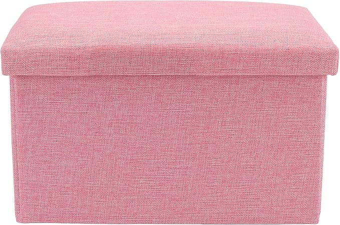 HOZEON 3 Pack 15.7 x 9.8 x 9.10 Inches Folding Storage Ottoman, Pink Rectangle Footrest Seat, Multifunctional Foot Stool for Living Room, Office, Traveling, Fishing, Camping