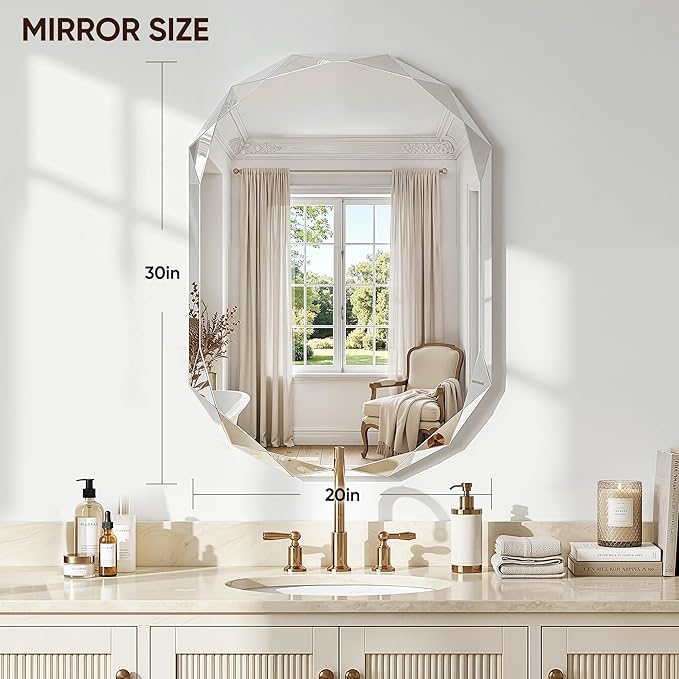 Suidia Bathroom Mirror, 20"x 30" Wall Mirror, Frameless Bathroom Mirror with Beveled Edge for Bedroom, Living Room, Entryway, Hallway, Oval Shape