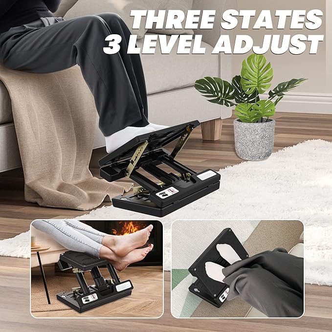 Foot Rest for Under Desk at Work, Height Adjustable footrest, with Massage Roller and Soft Pad, Foldable, Ergonomic, for Work, Office, Computer, Gaming, Metal Frame, All-Season Use(Grey)