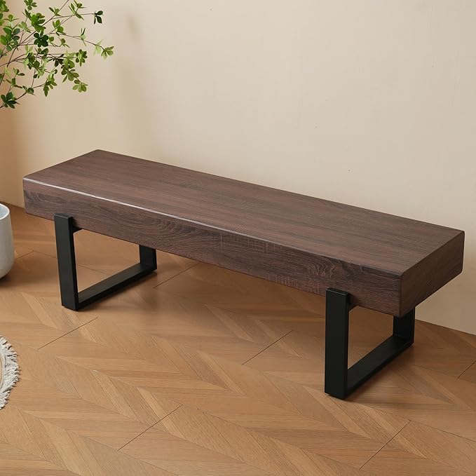 Merax 59" Wooden Dining Bench, Farmhouse Indoor Kitchen Table Benches, Bed Bench, Industrial Shoe Bench, Entryway Benches, Dark Walnut