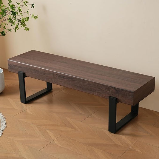 Merax 59" Wooden Dining Bench, Farmhouse Indoor Kitchen Table Benches, Bed Bench, Industrial Shoe Bench, Entryway Benches, Dark Walnut