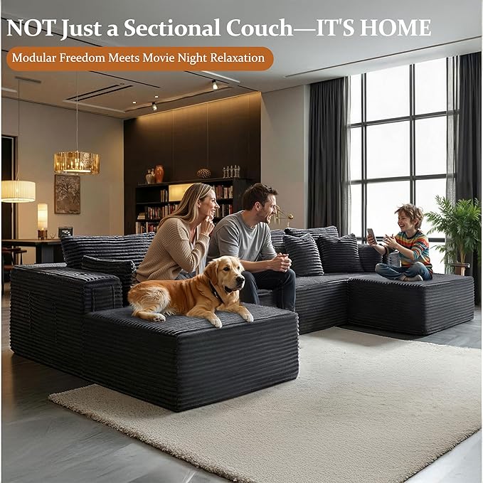 30" Cloud Sectional Couch Single Seat for Living Room, Extra Deep Seats No Assembly, Minimalist Modular Couch, Corduroy (Dark Grey, Single seat)