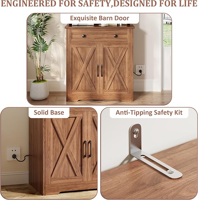 GAOMON 71" Pantry Cabinet with Charging Station, Tall Kitchen Pantry Storage Cabinet with Microwave Stand, Large Farmhouse Kitchen Hutch with Cabinet Doors & Drawer for Living Room, Dining Room