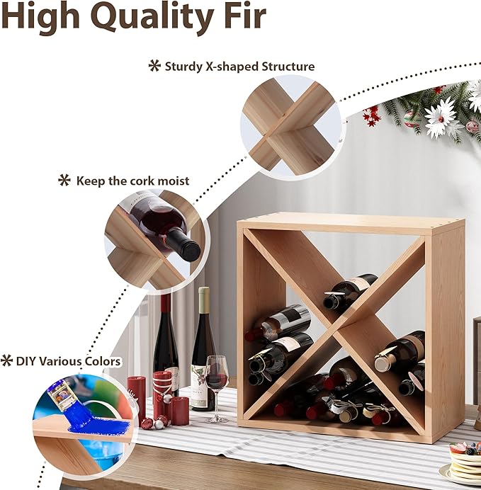JAXPETY Stackable Wine Rack 48 Bottle Liquor Display Storage Cube Free Standing Floor Wine Cabinet for Cellar & Kitchen