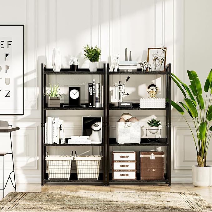 NUMENN Bookshelf, 4 Tier Bookshelves, Home Office Bookcase Shelf Storage Organizer, Free Standing Storage Shelving Unit for Bedroom, Living Room and Home Office, Black