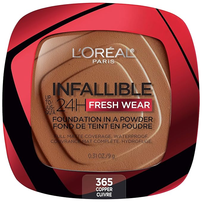 L'Oreal Paris Makeup Infallible Fresh Wear Foundation in a Powder, Up to 24H Wear, Waterproof, Copper, 0.31 oz. (Packaging May Vary)