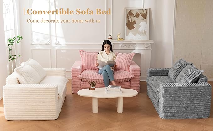 YOSHOOT Loveseat Sleeper Sofa, Convertible Sofa Bed Couch Futon Couches for Living Room, 3-in-1 Pull Out Floor Couch with Cushion and Pillows, Dark Grey