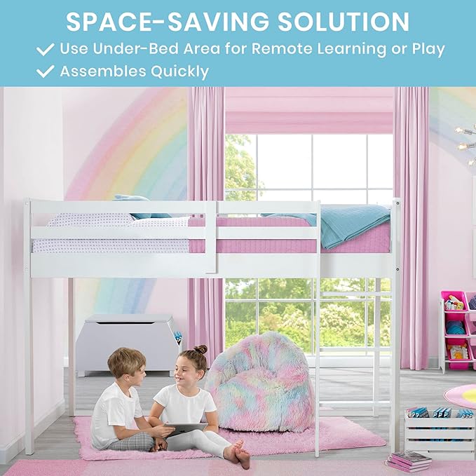 Delta Children Twin Loft Bed with Guardrail and Ladder (Coordinates with Loft Bed Tents Sold Separately), White
