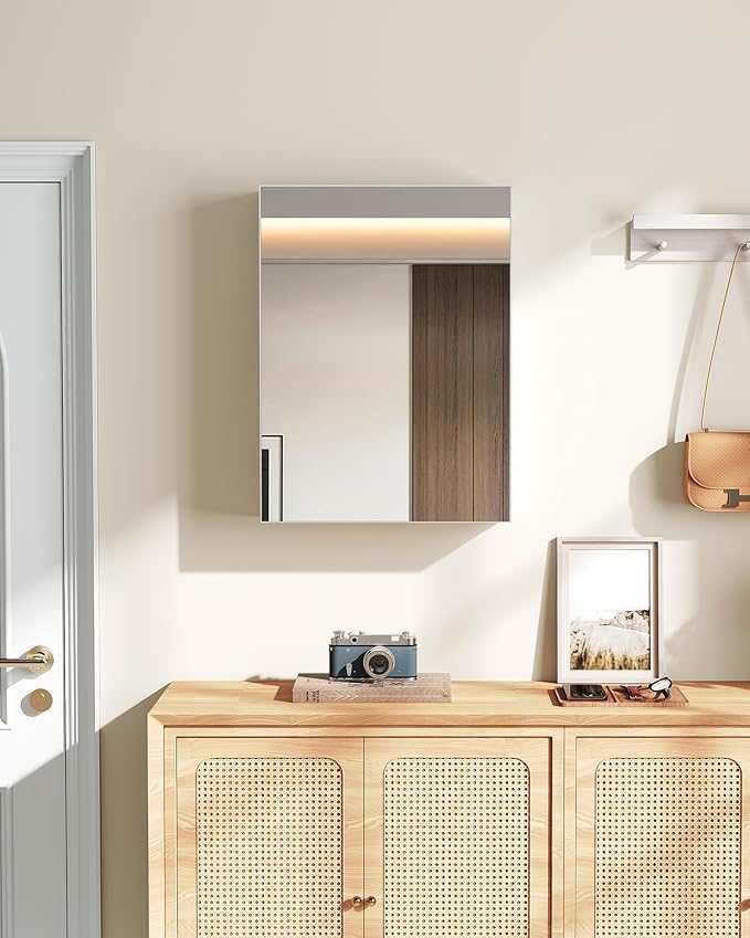 CHOEZON Bathroom Medicine Mirror Cabinet, Wall-Mounted Bathroom Vanity with Mirror, Bathroom Medicine Cabinet with Storage Function, Hanging Storage Cabinet, Adjustable Shelves, White