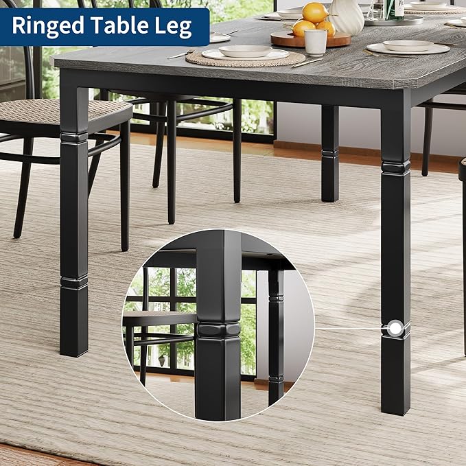 Garvee Large Dining Table for 6-8 People, 79" Wooden Kitchen Table with Sturdy Metal Frame, Dining Room Table for Dining Room, Kitchen, Black Leg & Grey