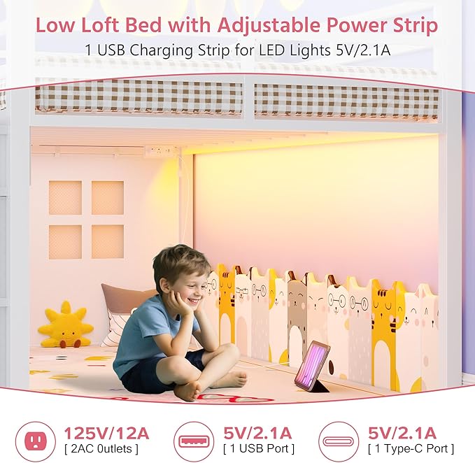 Dnxao Low Loft Bed Twin with 9 Drawers 2 Storage Bookcases,Twin Bed Frame for Kids with LED Lights and Charging Station,Twin Loft Bed with 15" H Safety Guardrail for Small Bedroom,White
