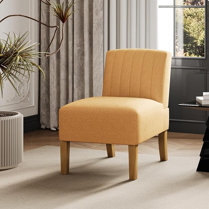 VIRRMO Armless Accent Chairs for Living Room, Modern Slipper Chair Living Room Chairs with Solid Wood Legs, Makeup Vanity Chair Fabric Comfy Upholstered Arm Chair Accent Chair Side Chair, Yellow