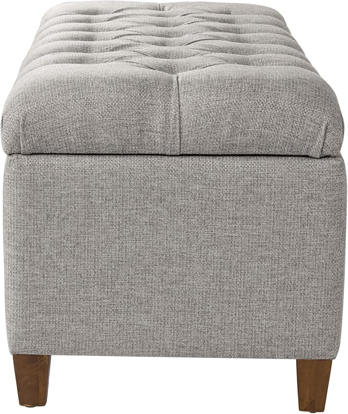 Homepop Home Decor Tufted Ainsley Button Storage Ottoman Bench with Hinged Lid Ottoman Bench with Storage for Living Room & Bedroom, Gray Fabric
