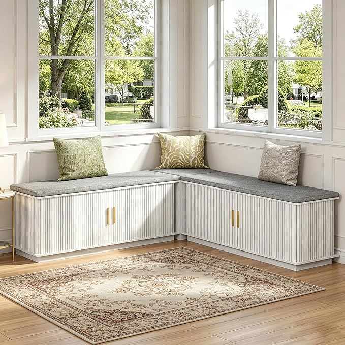 L Shaped Breakfast Nook Bench with Cushion, Kitchen Corner Bench with Hidden Storage, Backless Corner Dining Benches for Kitchen Dining Room Entryway