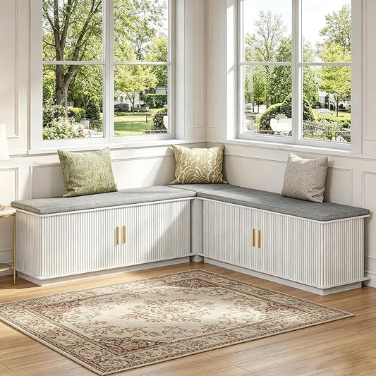 L Shaped Breakfast Nook Bench with Cushion, Kitchen Corner Bench with Hidden Storage, Backless Corner Dining Benches for Kitchen Dining Room Entryway