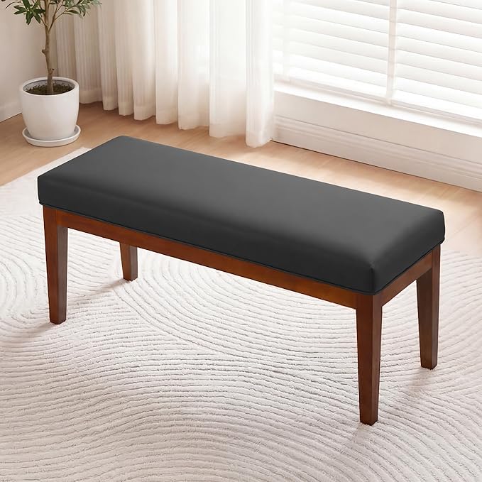 43.5" Upholstered Bedroom Bench, Faux Leather Entryway Bench with Solid Wood Legs, End of Bed Bench with Cushion, Dining Bench for Living Room, Bedroom, Hallway, Black