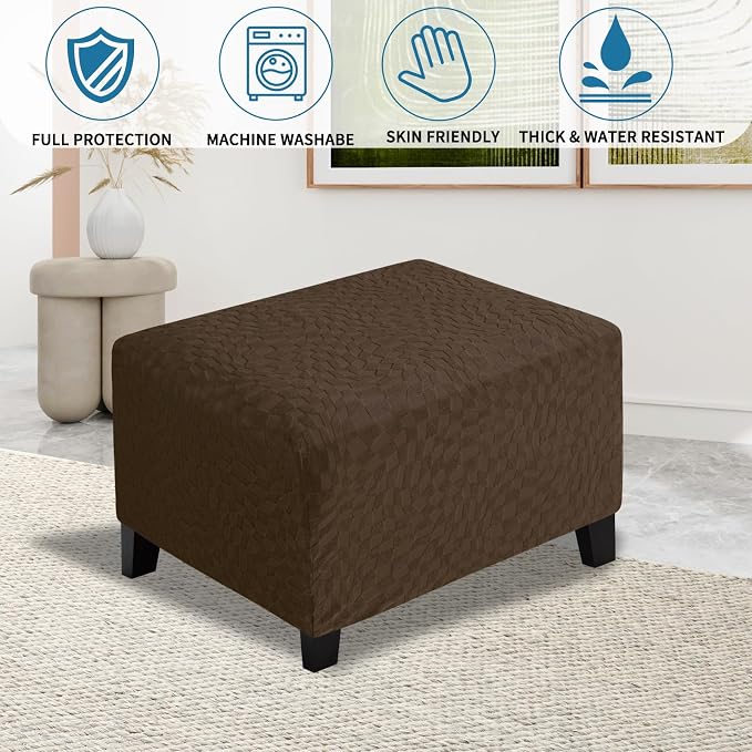 ZNSAYOTX 2026 Rectangle Ottoman Cover (L:28"-34") Super Stretch Soft Footrest Slipcover Form Fit, Universal Folding Foot Stool Covers with Non-Slip Elastic Band, Fashion Jacquard Texture, Coffee