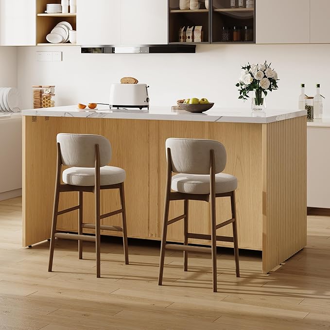 LIKIMIO 59" Kitchen Island with Power Outlet & Hidden Trash can Storage, Faux Marble Island Table with Seating Area, 3-Tier Spice Rack, 3 Drawers, 2-Tier Cabinet, Kitchen Cart on Wheels, Natural