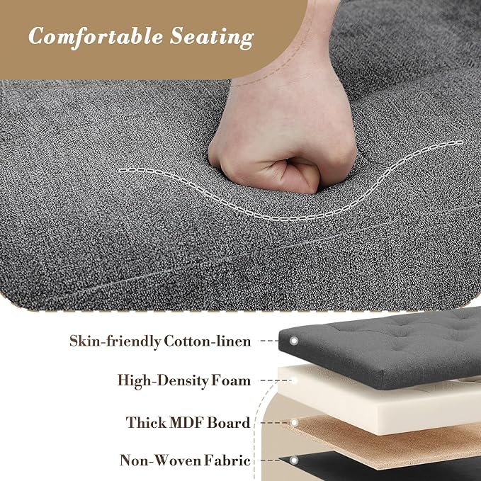 Athena Collection Line Square Ottoman with Storage, 15 Inch Small Storage Ottoman, Multipurpose Footstool Foot Rest for Living Room, Bedroom, Dorm, Dark Grey