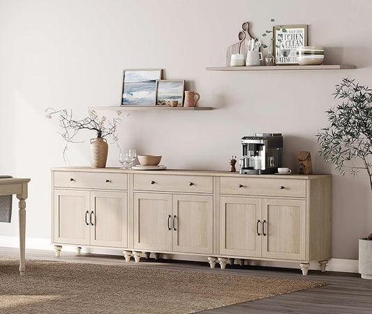 WAMAPT Buffet Cabinet with 6 Doors and 3 Drawers, Large Coffee Bar Table Wood Kitchen Storage Cabinets with Storage Cabinets, Modern Farmhouse Sideboard Credenza for Dining Room, Light Oak, 101 inch