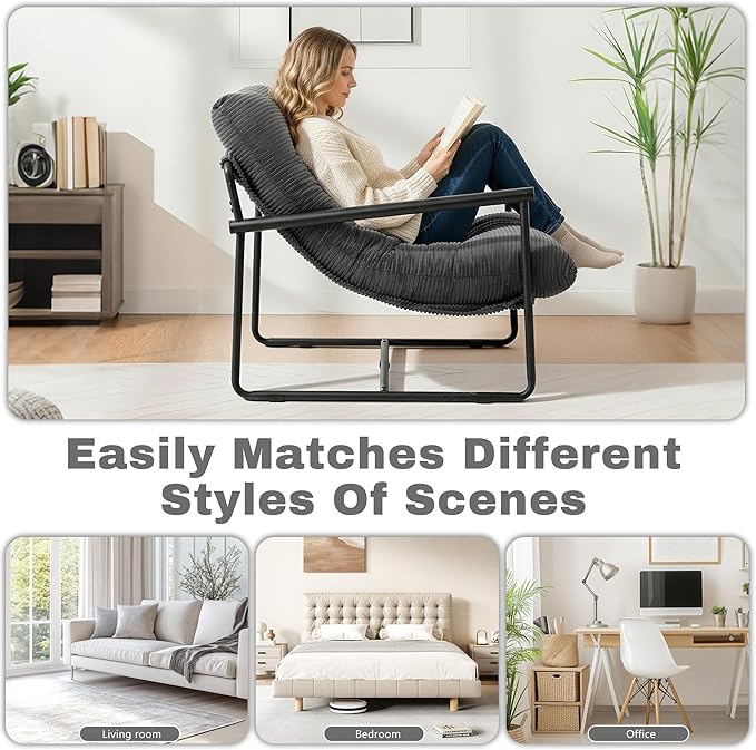 Modern Accent Chair Set of 2, Living Room Chair with Metal Frame,Upholstered Arm Chair with Soft Cushion for Bedroom Lounge Reading Room (Dark Grey)