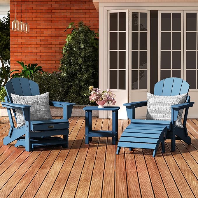 SERWALL Folding Adirondack Chair Footrest Set of 2, Adirondack Ottomans Footstools Without Assembly, Blue