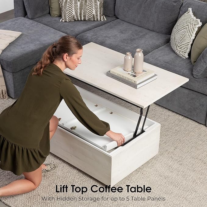 Transformer Table - Solid Wood Extendable Dining Table, Seats 2-12, Expandable Dining Room Table, Space-Saving Furniture, Kitchen and Dining Room Furniture (White, Table + Bench + Coffee Table)