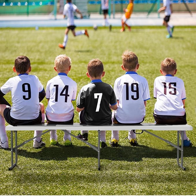 VINGLI 6 feet Plastic Folding Bench,Portable in/Outdoor Picnic Party Camping Dining Seat, Garden Soccer Multipurpose Entertaining Activities, Smooth HDPE Tabletop (2, White, 6ft)