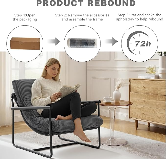 Modern Accent Chair for Living Room,Arm Chair with Metal Frame,Upholstered Armchair with Soft Cushion for Bedroom Lounge Reading Room (Dark Grey)