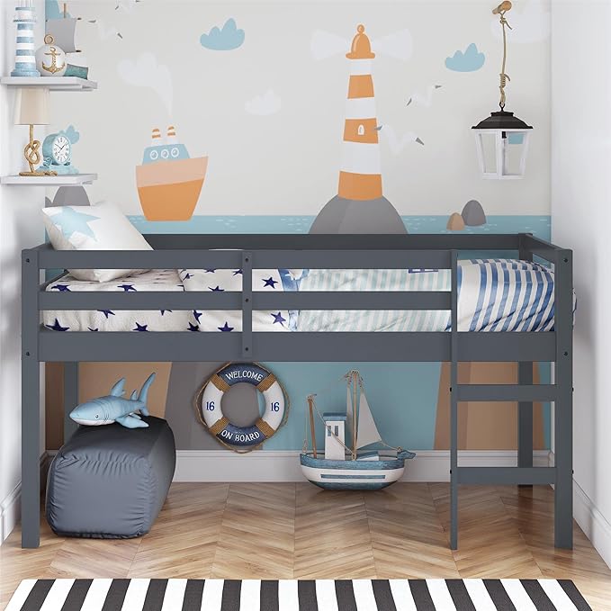 DHP Milton Twin Loft Bed, Space Saving Design, Solid Pine Wood, White Finish