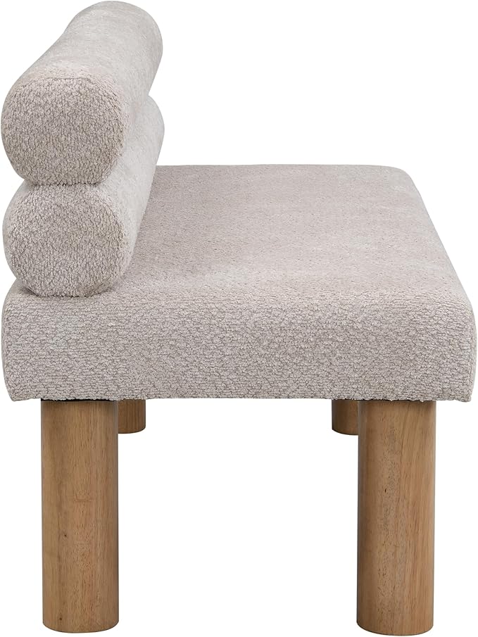 Christopher Knight Home Wally Boucle Upholstered Dining Bench, Modern Large Dining Room Chair, Entryway Ottoman Bench, Bedroom End of Bed Seating, Armless Desing and Wooden Frame, Light Gray+Natural