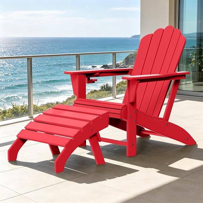 Costaelm Adirondack Chair Footrest, Patio Footstool, Ottoman Outdoor Foot Rest for Patio Waterproof, Adirondack Ottoman Patio Footstool, Red