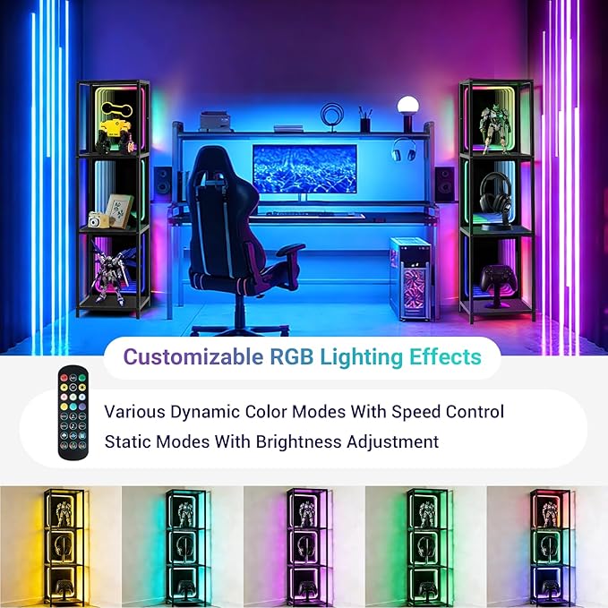 FUSLITE 3 Tier Storage Cabinet with LED Infinity Mirror Light, RGBW Display Cabinet with Adjustable Color Temp for Bedroom Office Gaming Room Decor,Action Figures, Collectibles, Black